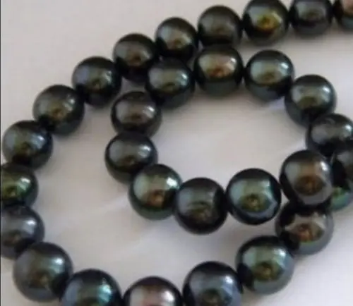 

Hot sell Noble- FREE SHIPPING>>>@@ 9-10mm Schwarz Tahitian Perlen-Korn 38CM