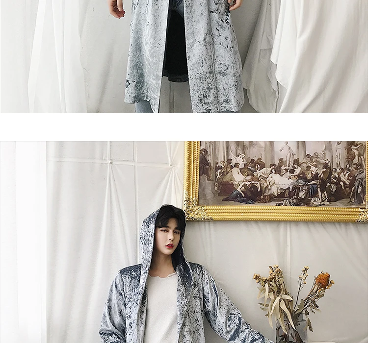 Модная Длинная ветровка в европейском и американском стиле, винтажное бархатное блестящее свободное Трендовое пальто с капюшоном
