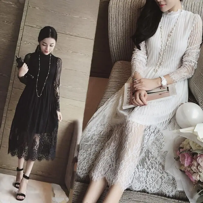 

Autumn and winter female basic plus size midguts hydrotropic eyelash lace cutout long-sleeve basic slim long full slip