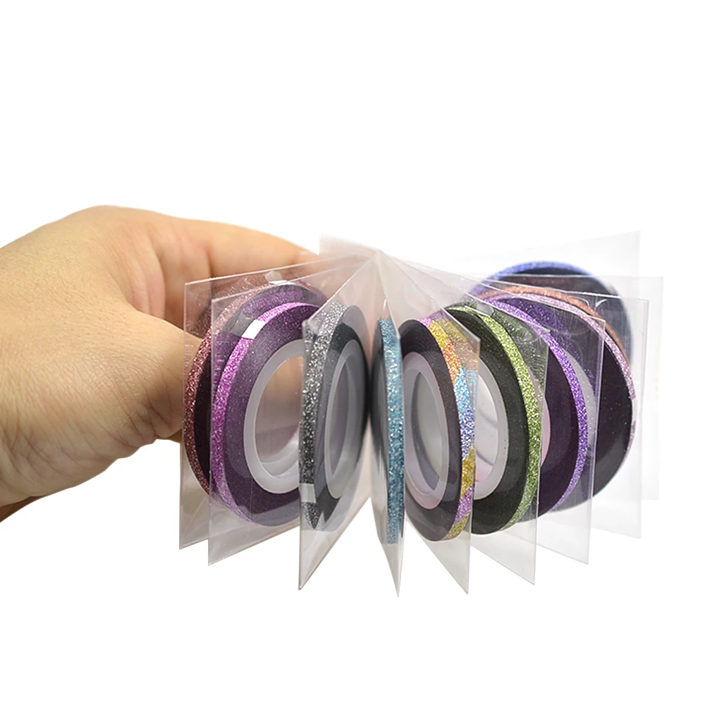 1 рулон, 3 мм, блестящая полоска для дизайна ногтей, цветная линия, полоски для лака, сделай сам, украшения для ногтей с блестящей пудрой, NC390