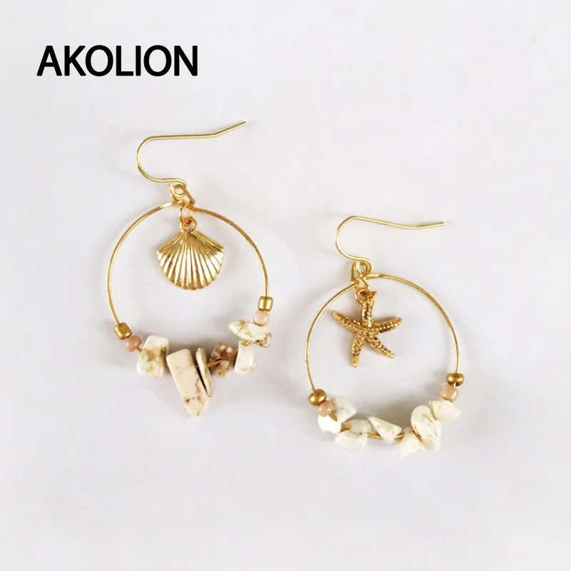 

New Creative Design Hollow Out Circle Seeshells Gold Color Drop Earrings for Women Girl Fashion Summer Style Seashell Earrings