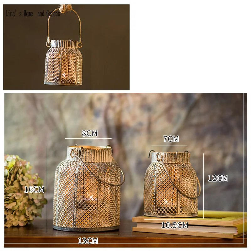 set 2 gridding handmade antique metal rustic candle lanterns