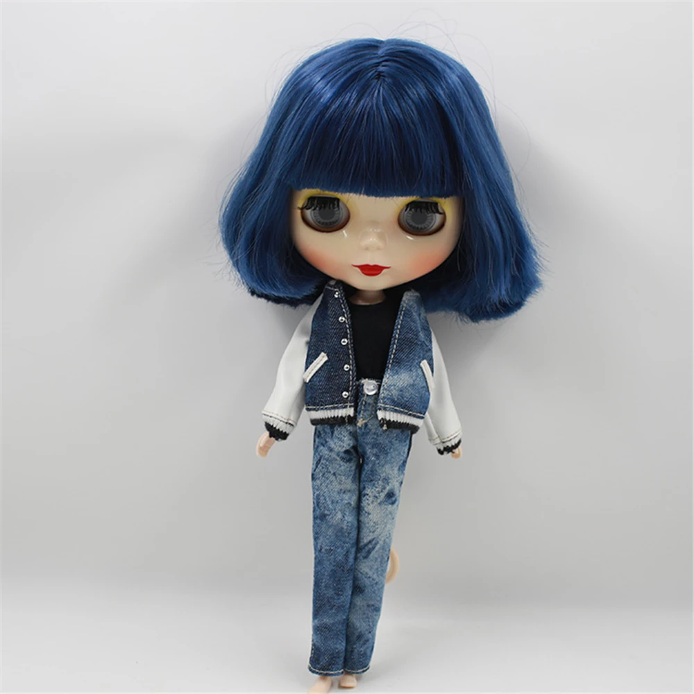 

Blyth Doll Nude normal body Short Hair Navy Blue With Bangs 4 Colors Big Eyes Suitable DIY makeup blyth doll toys