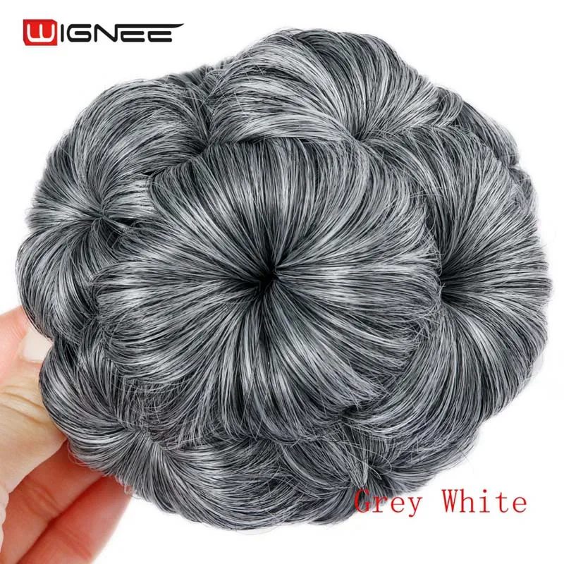 Wignee высокотемпературные синтетические волокна кудрявые шиньон булочка шиньон эластичные поддельные классические средства наращивания волос для черных/белых женщин - Цвет: Grey White