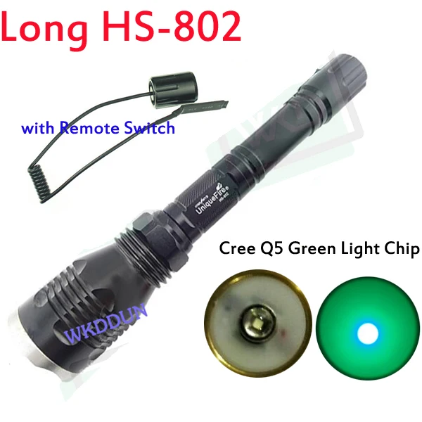 

(Long Version)  HS-802 Cree Q5 Green light 1-Mode (on/off) Hunting LED Flashlight Torch + Remote Switch