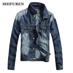 Shifuren джинсовая куртка Для мужчин с длинными рукавами, 100% хлопок верхняя одежда осень-весна Мужской повседневные ковбойские Джинсы для