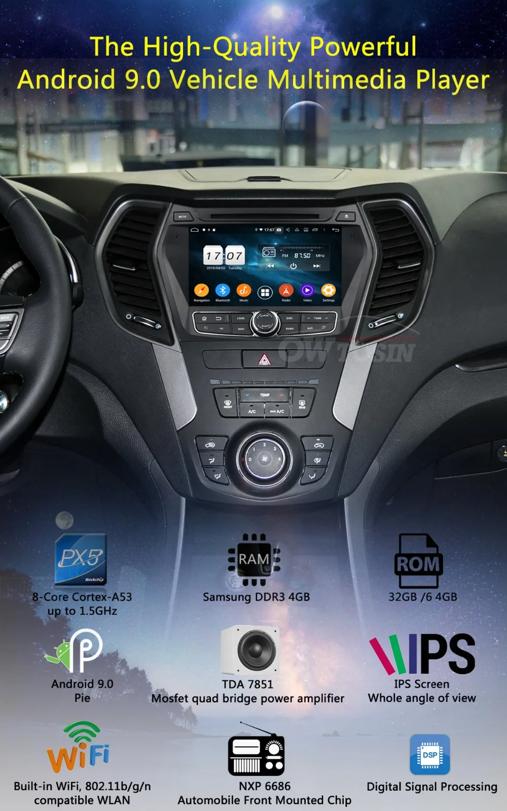 Clearance 8" IPS 8Core 4G RAM+64G ROM Android 9.0 Car DVD Radio GPS Navi For Hyundai IX45 Santa FE 2013 2014 2015 2016 DSP CarPlay 1