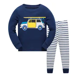 P893, автомобиль, детские пижамы для мальчиков, длинные рукава одежда для сна с рисунком комплекты для От 1 до 7 лет