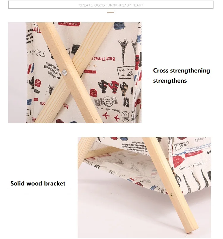 Складная деревянная Х-образная корзина для белья из плотного хлопка и льна, детские игрушки, корзина для грязной одежды, переносная вместительная корзина для мелочей