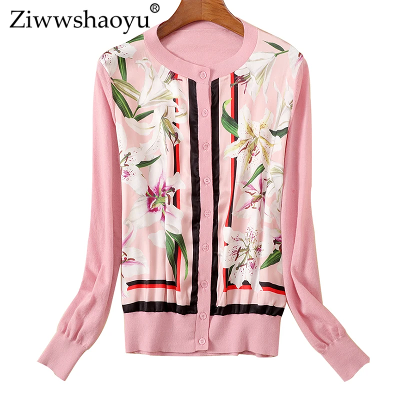 

Ziwwshaoyu Autumn Patchwork Sweaters O-Neck Print temperament Slim Cardigans Sweater New women's