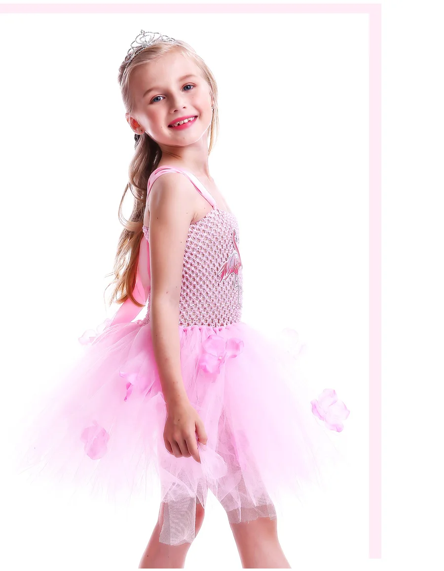 Girls Flamingo Kiss Tutu Dress Cartoon Flamingos Flower Princess Dresses for Photo Birthday Party Dress Up Clothing Summer Dress (1)