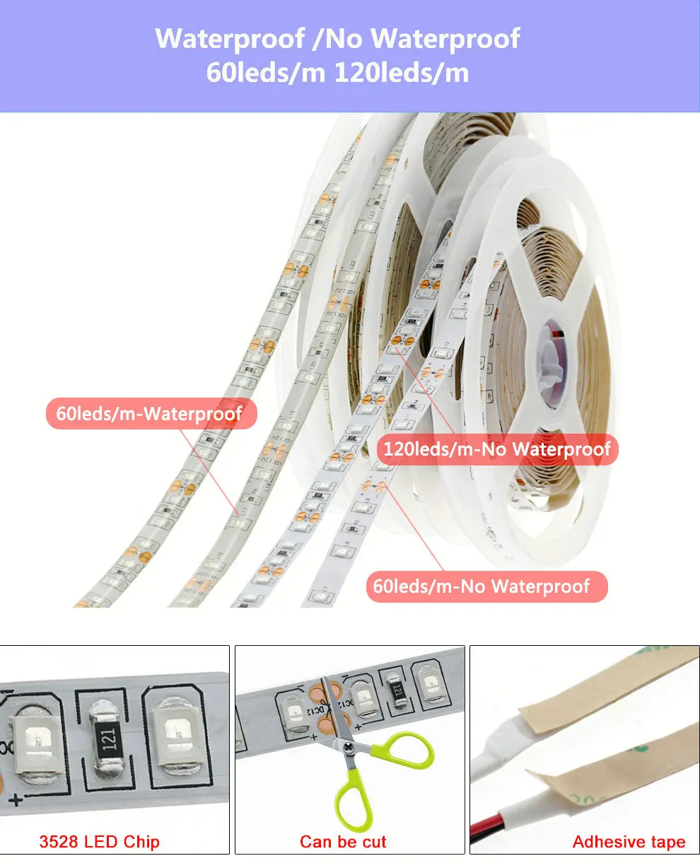 УФ Светодиодные ленты DC12V Водонепроницаемый/без Водонепроницаемый 60 Светодиодный s 120 светодиодный s/метр 5 м/лот ультрафиолетового