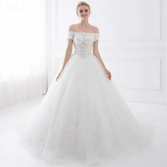 Lz189 Short Sleeve Flower Wedding Dress Sequin Off The Lz189 Short Sleeve Flower Wedding Dress Sequin Off The Shoulder Ball Gown