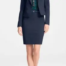 Новые Темно-Для женщин юбка костюмы офис Бизнес форма дамы 2 шт. работы куртка+ Юбка Форма B337