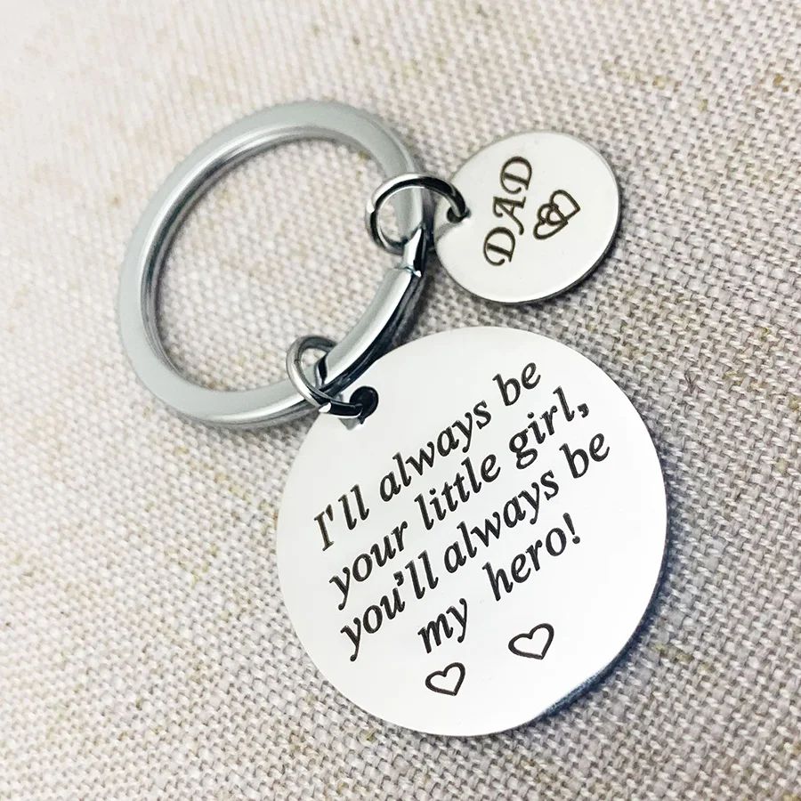Daddy Mom Jewelry Keychain I'll Always Be Your Little Girl You'll My Hero/Angel Stainless keyring Father Mother Gift | Украшения и