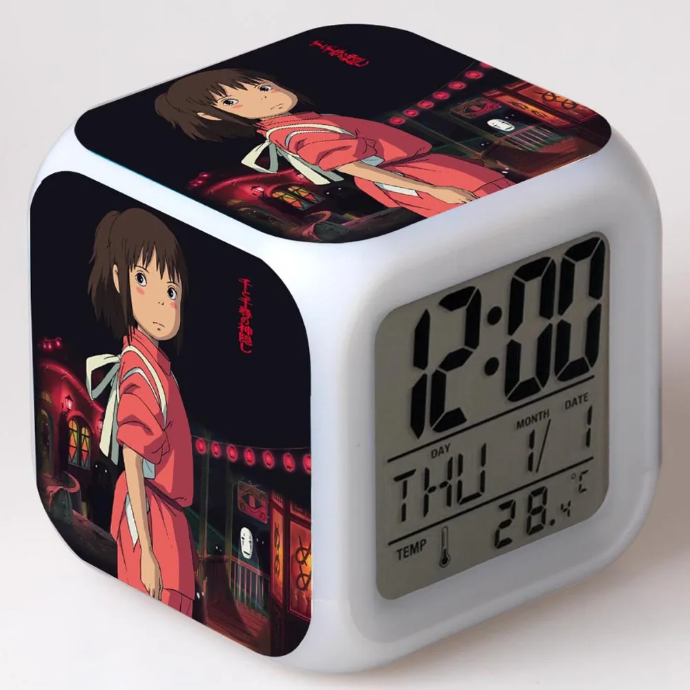 

Japan Anime Spirited Away Alarm clock Toys Miyazaki hayao No face man Kaonashi color change led digital clock Pikachu Charmander