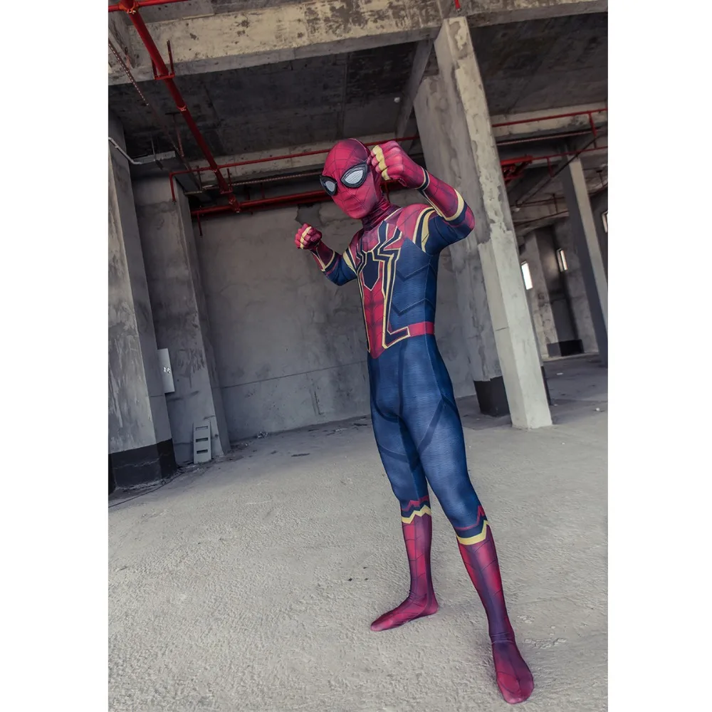 New Moviw Avengers Infinity War Spiderman Kids Jumpsuit Cosplay SpiderMan Mask Bodysuit Halloween Party Props (14)