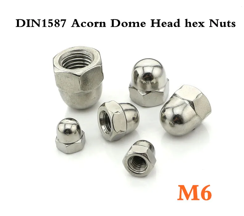 200pcs/lot DIN1587 M6 Stainless Steel Acorn Dome Head hex Nutsin