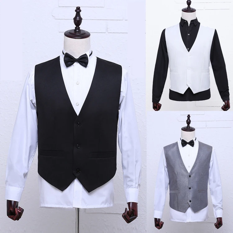 

Fashion 2019 Simple New Mens Clothing Men's Vest Hip Hop Bright Tablets Black White Grey Stage Performance Men Waistcoat Vests M
