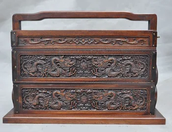 

christmas Chinese Huanghuali Wood Carved Dragon Ancient Tableware Food box Food containers new Year
