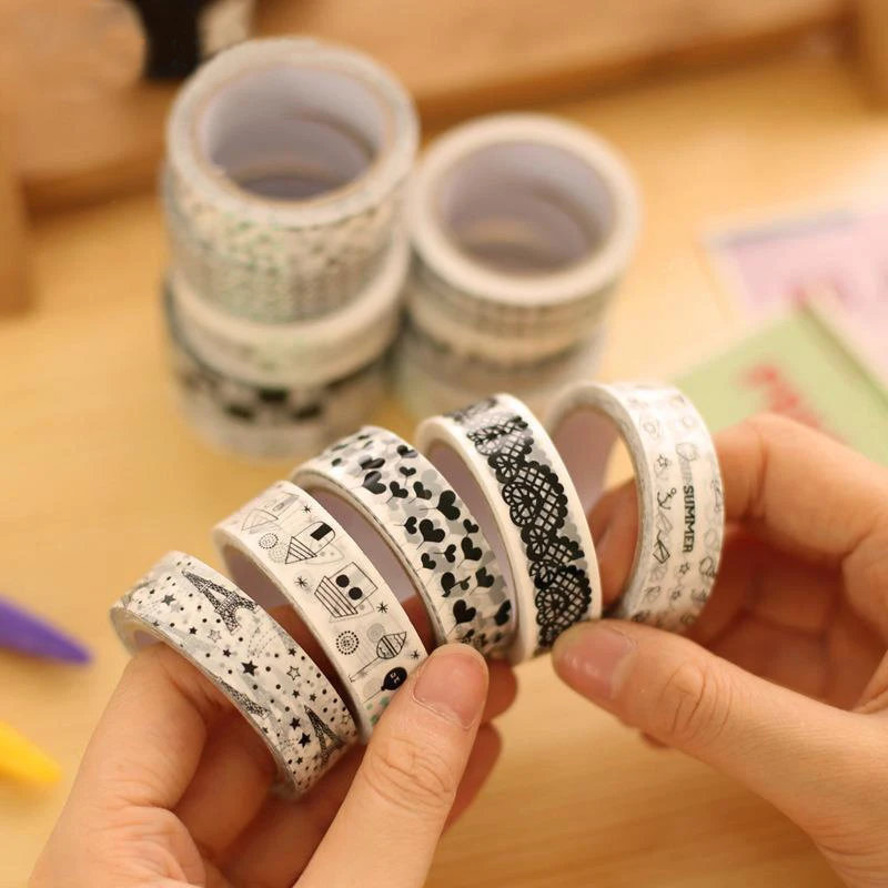 

MQStyle 1Pcs Cute Kawaii Cartoon Scrapbooking Adhesive Paper Sticker PVC Black White DIY Cartoon Waterproof H0155