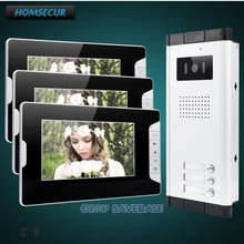 HOMSECUR " проводной видео безопасный дверной звонок Домофон с 3 шт. мониторы для 3 семьи