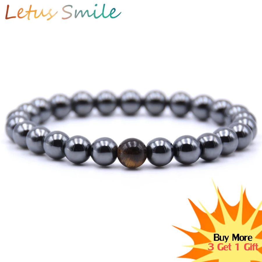 

Classic Nature Hematite Beads Strand Bracelets Women Tiger Eyes Stone Beaded Bracelet Men Semi-precious Stones Jewelry Braslet