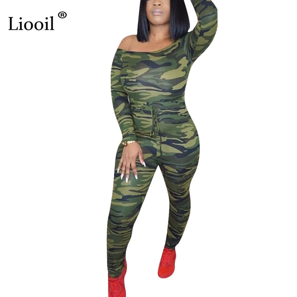 Liooil Camouflage Bodycon Sexy Sheer Jumpsuits For Women Club One Piece Outfits Off Shoulder Party Rompers Womens Jumpsuit