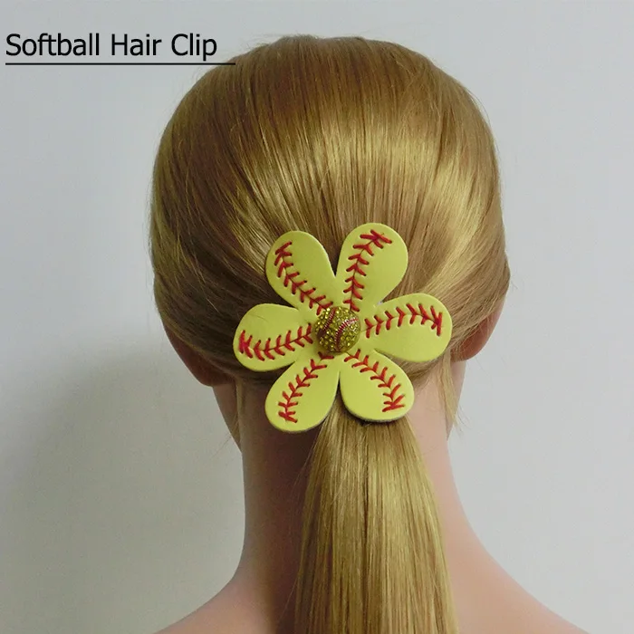 

2017 Softball Baseball Flower Accessory and hair clip,softball hair bows9 color