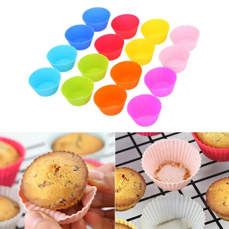 Colorful 16pcs/lot 7cm Muffin Cupcake Mould Round Shape Silicone Cupcake Mould Bakeware Maker