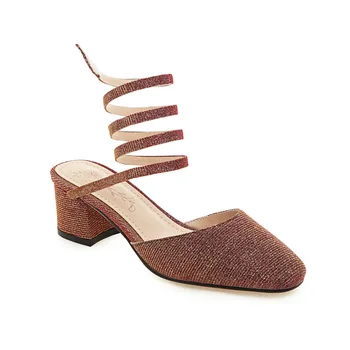 

19th spring and summer snake-wound winding with heel square sandals 33-46