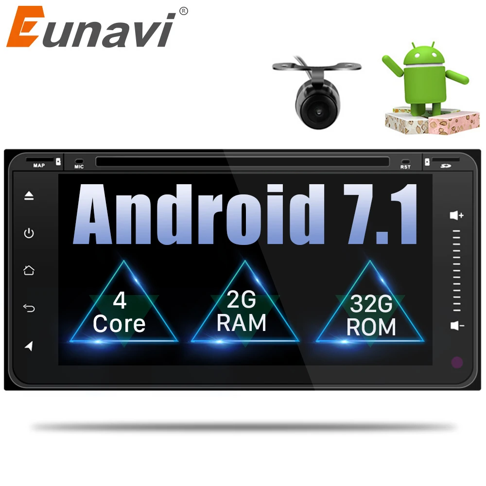 

Eunavi 2 Din Android 7.1 Car DVD Player Radio Stereo GPS Navigation For Toyota Hilux Vios Old Camry Rav4 Prado 2003-2008 wifi bt