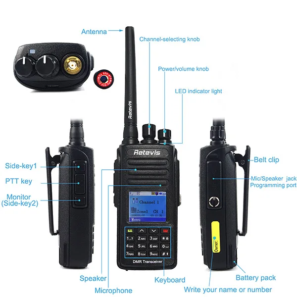 Retevis RT8 DMR цифровое радио(gps) Walkie Talkie 5 Вт 1000CH UHF(или VHF) IP67 водонепроницаемый пылезащитный радиоприемопередатчик+ кабель