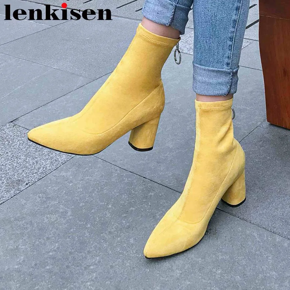 

Rome High street fashion elegant design movie stars popular oxford pointed toe concise style zipper stretch mid-calf boots L06