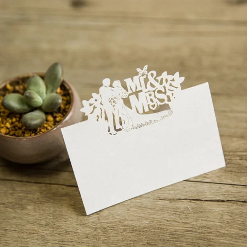 

50pcs Laser Cut Mr Mrs heart Table Name Card Seat Card Place Card Wedding Cards Wedding Decorations.8