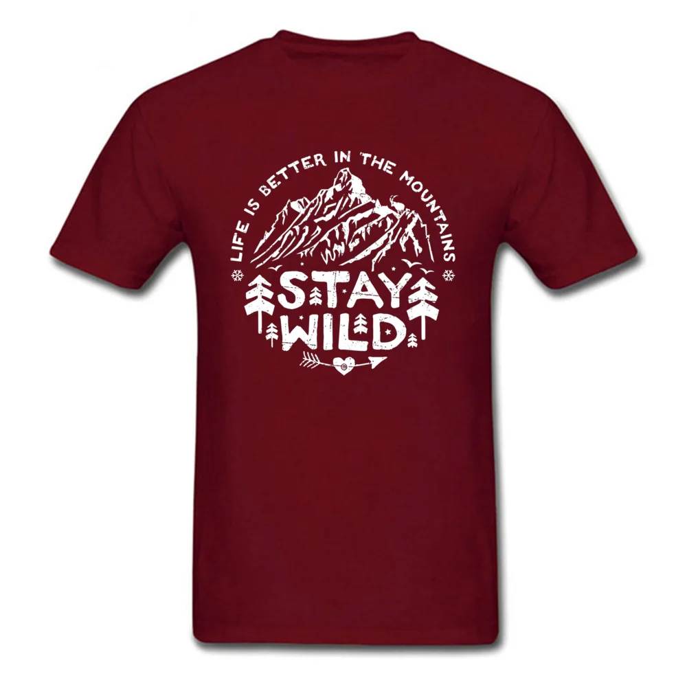 Fitted Stay-Wild-white--3099 Family T-shirts Crew Neck Pure Cotton Men Tops Shirt Short Sleeve Summer Fall Family Tee-Shirt Stay-Wild-white--3099 maroon