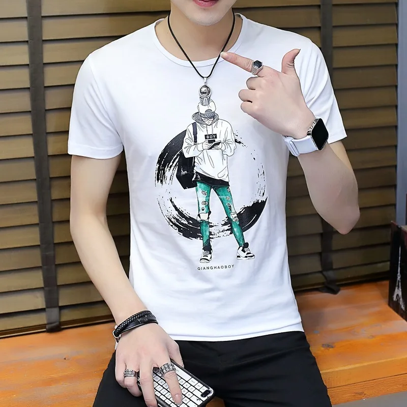 

2019 new color fabric creative short-sleeved men's T-shirt cartoon character casual wild college street style