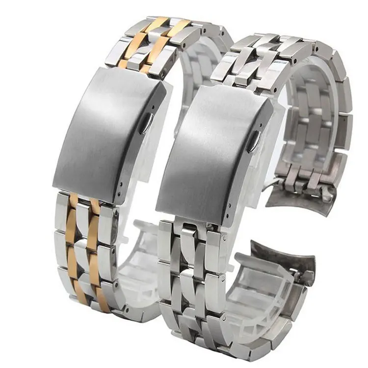 JAWODER Watchband 19mm stainless steel Polishing + Brushed Curved End Watch Band Strap Bracelets