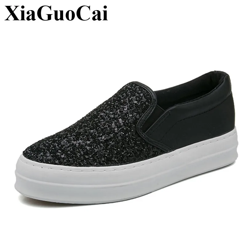 

Canvas Shoes Women Slip-on Platform Flats Casual Shoes Bling Women Loafers Breathable Comfortable Zapatos Mujer H445 35