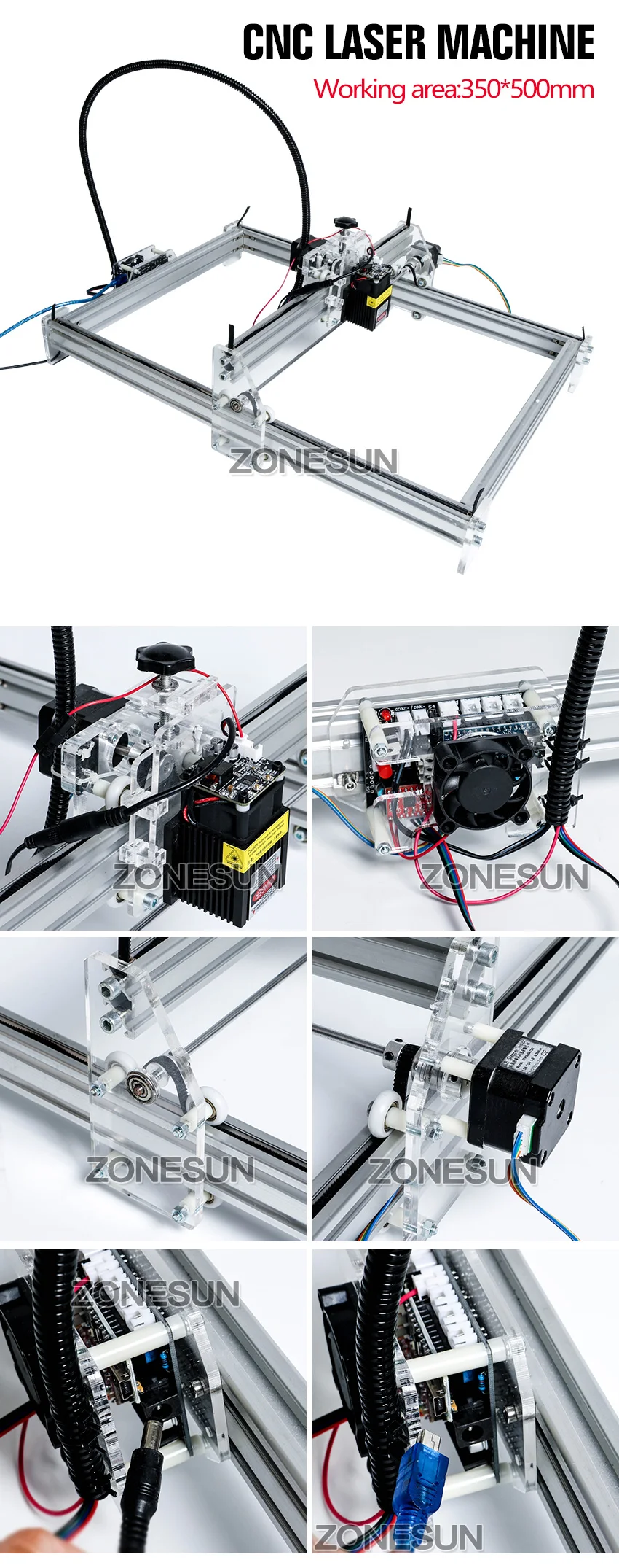 ZONESUN 5,5 Вт Настольный лазерный гравер гравировальный станок для резки DIY ЧПУ Arduino комплект без лазера