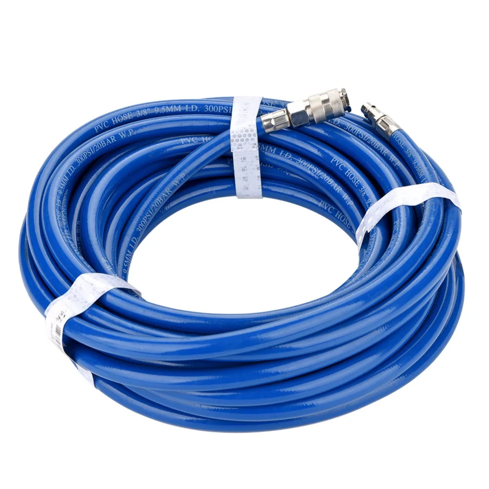 15M Blue Flexible Pneumatic PVC Hose with Quick Connector for Air