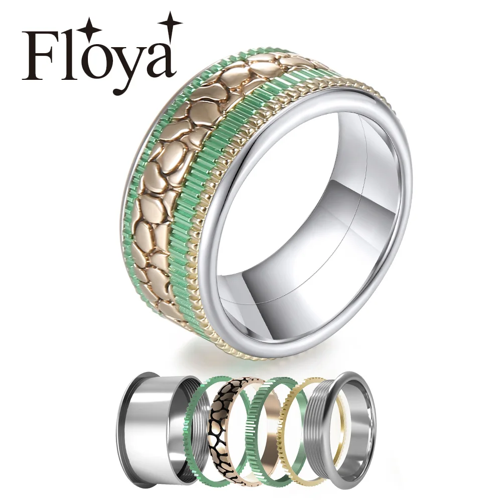 

Floya Leopard Rings Set Women Wedding Band Combination Stainless Steel Ring Arctic Symphony Collection Ring Bague Acier