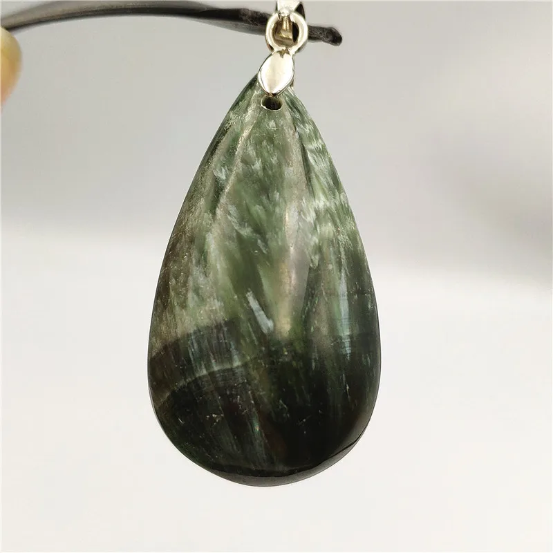 

Necklace Pendant Natural Green Seraphinite 38x21x8mm Size Lady Woman Female Gift Crystal Jewelry Water Shape Gemstone Pendant