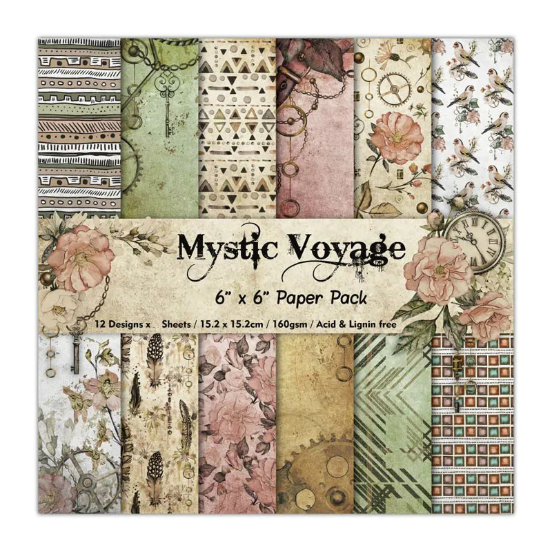 

KLJUYP 12 Sheets Mystic Voyage Scrapbooking Pads Paper Origami Art Background Paper Card Making DIY Scrapbook Paper Craft