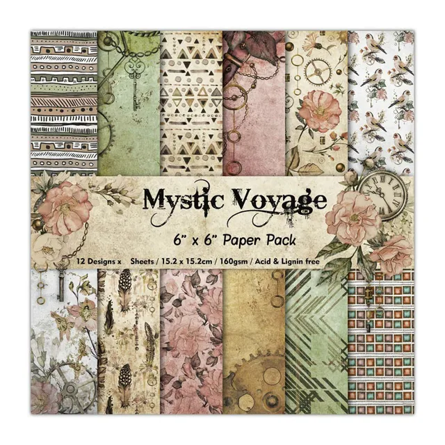 Best Offers KLJUYP 12 Sheets Mystic Voyage Scrapbooking Pads Paper Origami Art Background Paper Card Making DIY Scrapbook Paper Craft