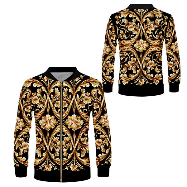 Vintage Floral Brand T Shirt Men Women's V-neck Baroque T-shirt Gothic Royal 3d Golden Flower Print Summer Tops Tee Custom S-7XL (7)