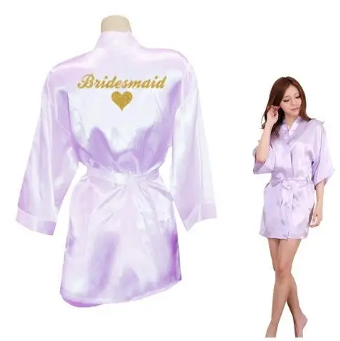 Bridesmaid Robes Bridesmaid Heart Golden Glitter Print Faux Silk Kimono Robes Wedding Gift Bride Team Bachelorette Lov