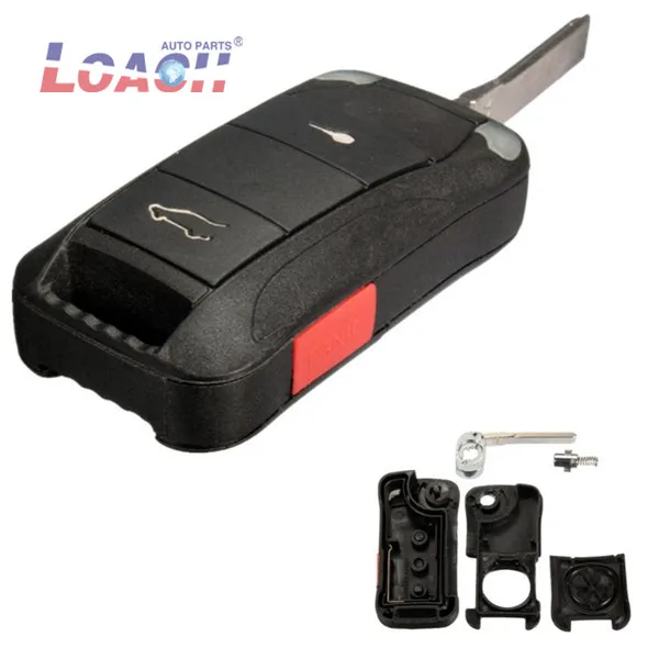 

2 Button + Panic Remote Key Fob Case Shell With Blade For Porsche Cayenne 03-11