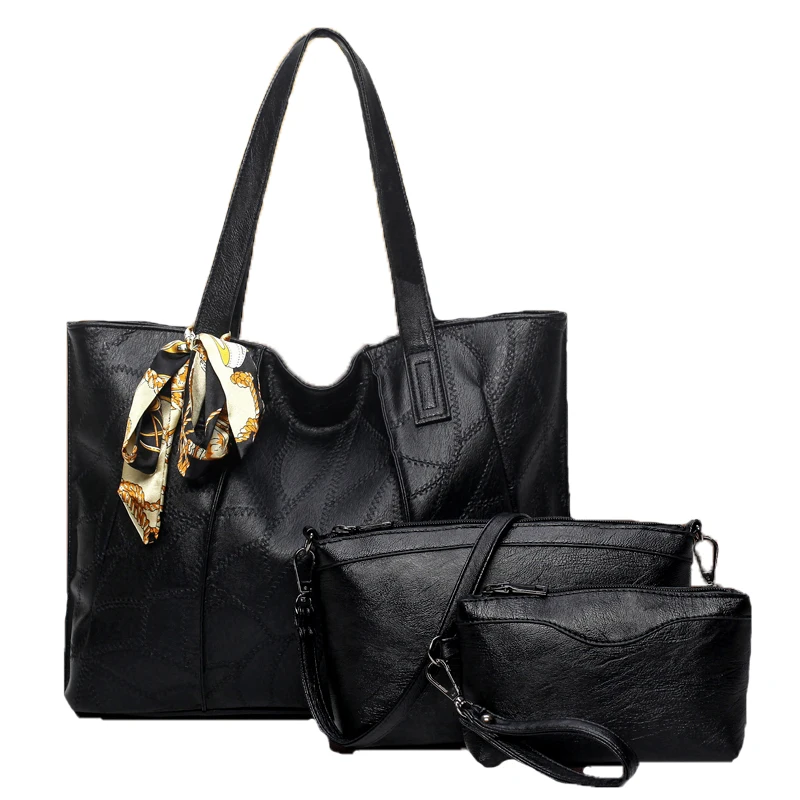 

Fashion Women Bag 3 Pieces Combination Scarf Decorative Stitching Sewing Thread Casual Banquet PU Bags Portable Shoulder handBag
