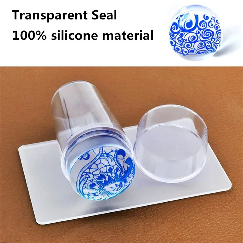 

New Pure Clear Jelly Silicone Nail Art Stamper Scraper with Cap Transparent 2.8cm Nail Stamp Stamping Tools